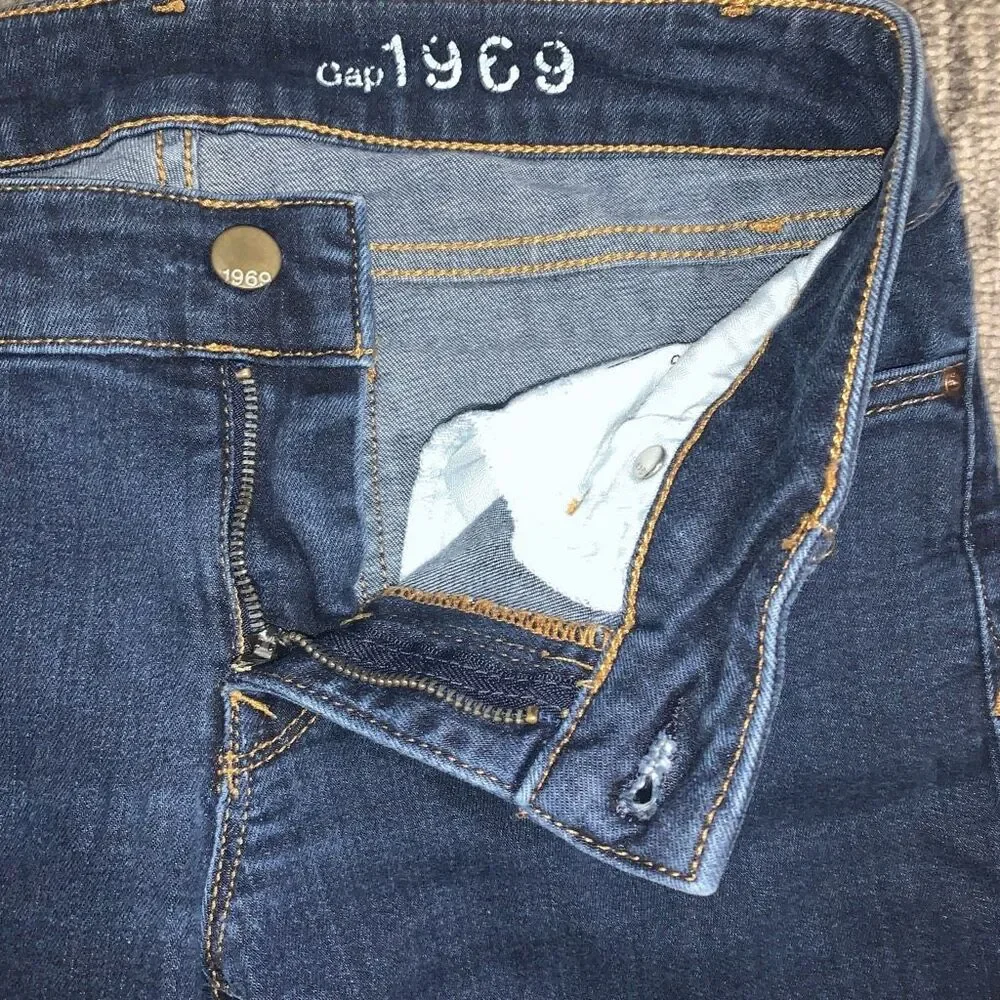 Gap 1969 Women’s Sexy Boot Blue Jeans Size‎ 27xL Raw Hem Dark Wash Low Rise